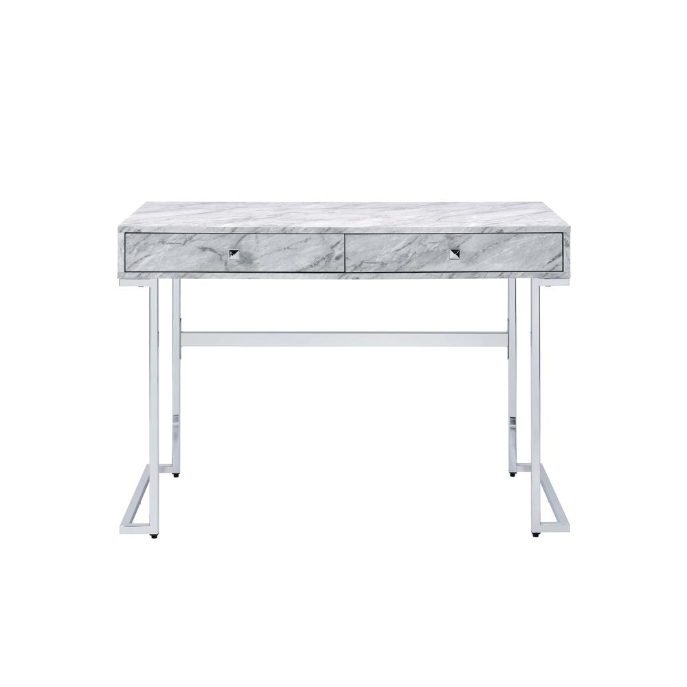 Writing Desk, White Printed Faux Marble & Chrome Finish 92615. Picture 6