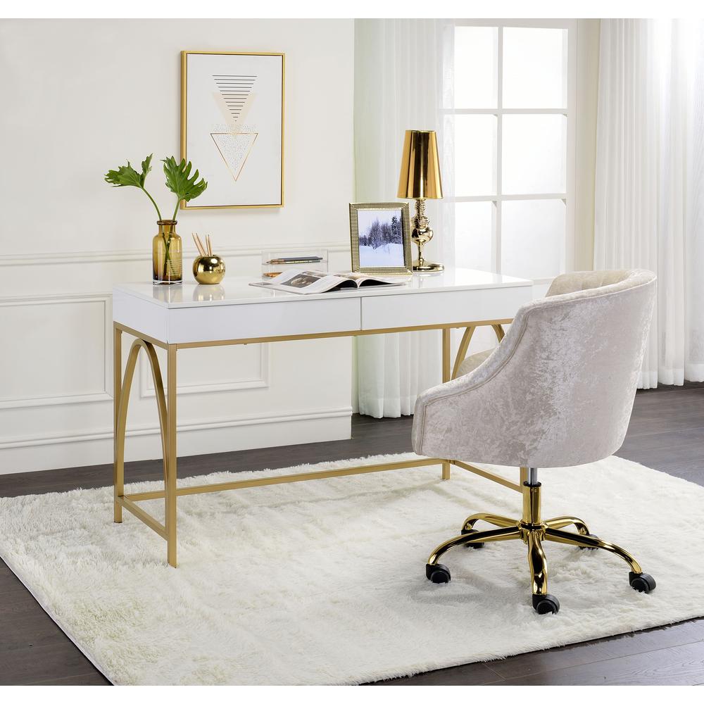 Desk, White High Gloss & Gold 92660. Picture 2