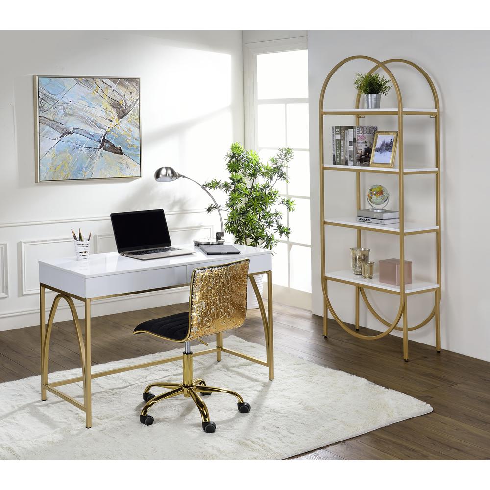 Desk, White High Gloss & Gold 92660. Picture 1
