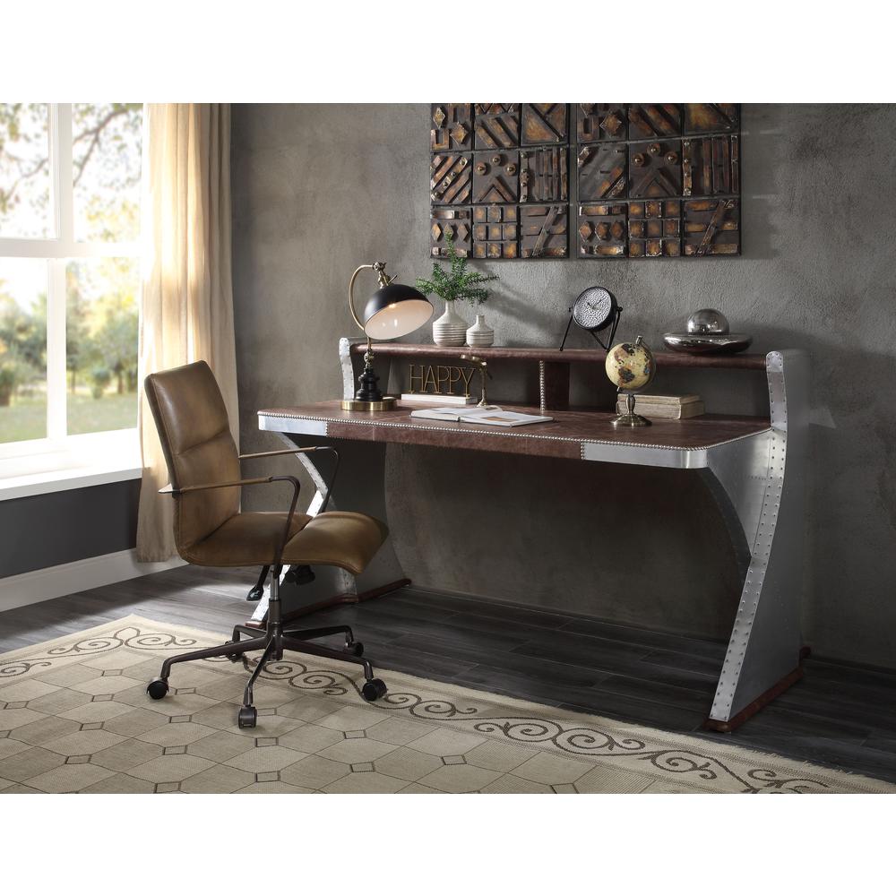 Brancaster Desk, Retro Brown Top Grain Leather & Aluminum (92857). Picture 5