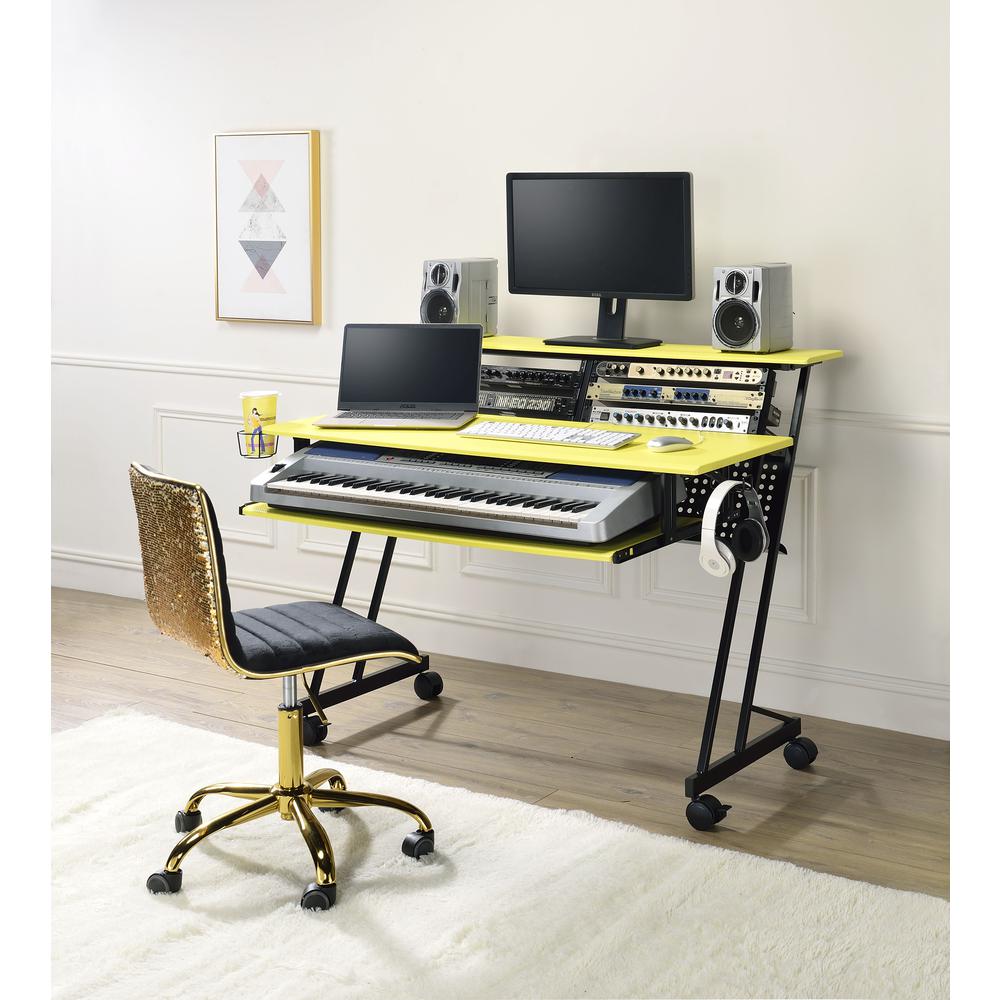 Music Recording Studio Desk, Yellow & Black 92904. Picture 1