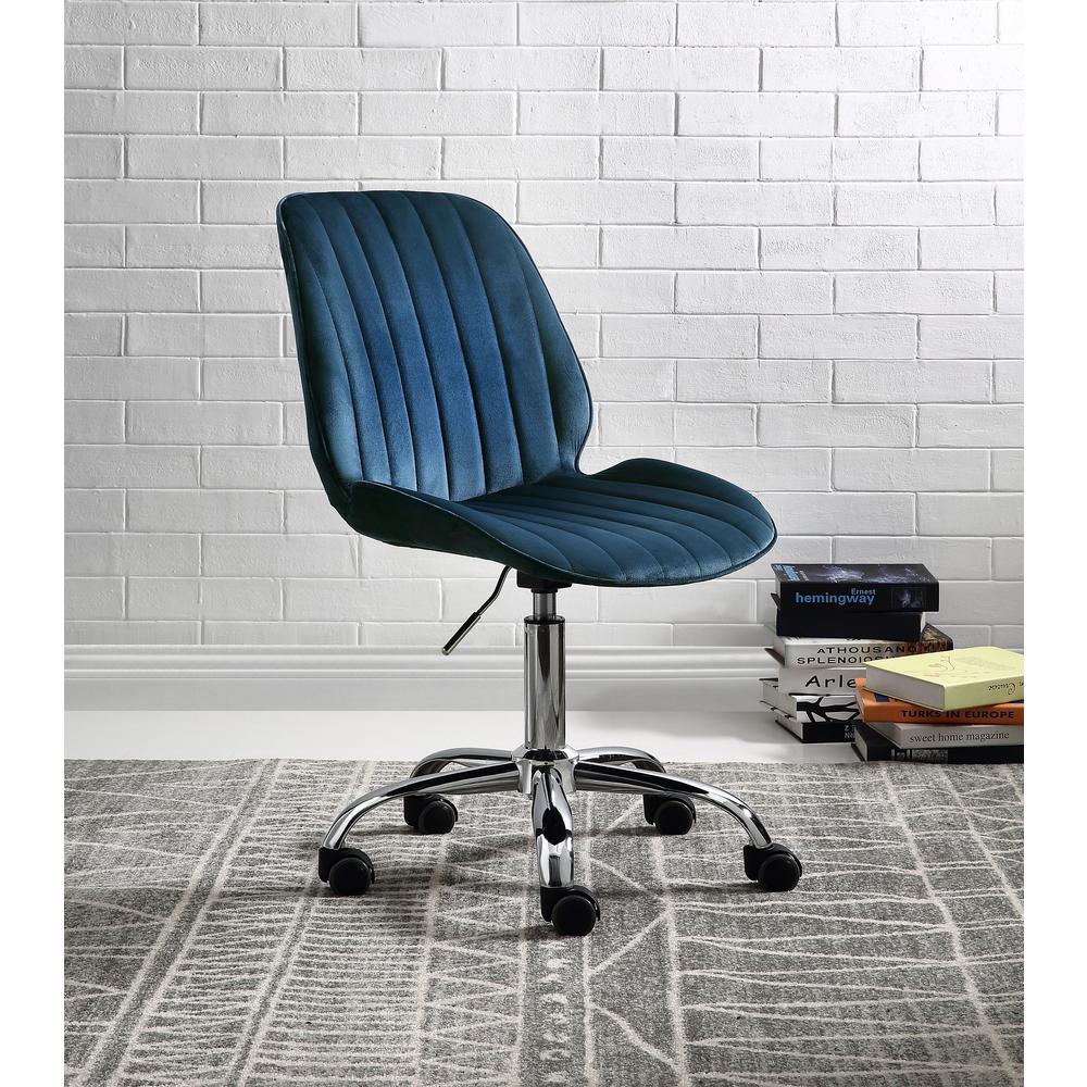 ACME Muata Office Chair, Twilight Blue Velvet & Chrome. Picture 1