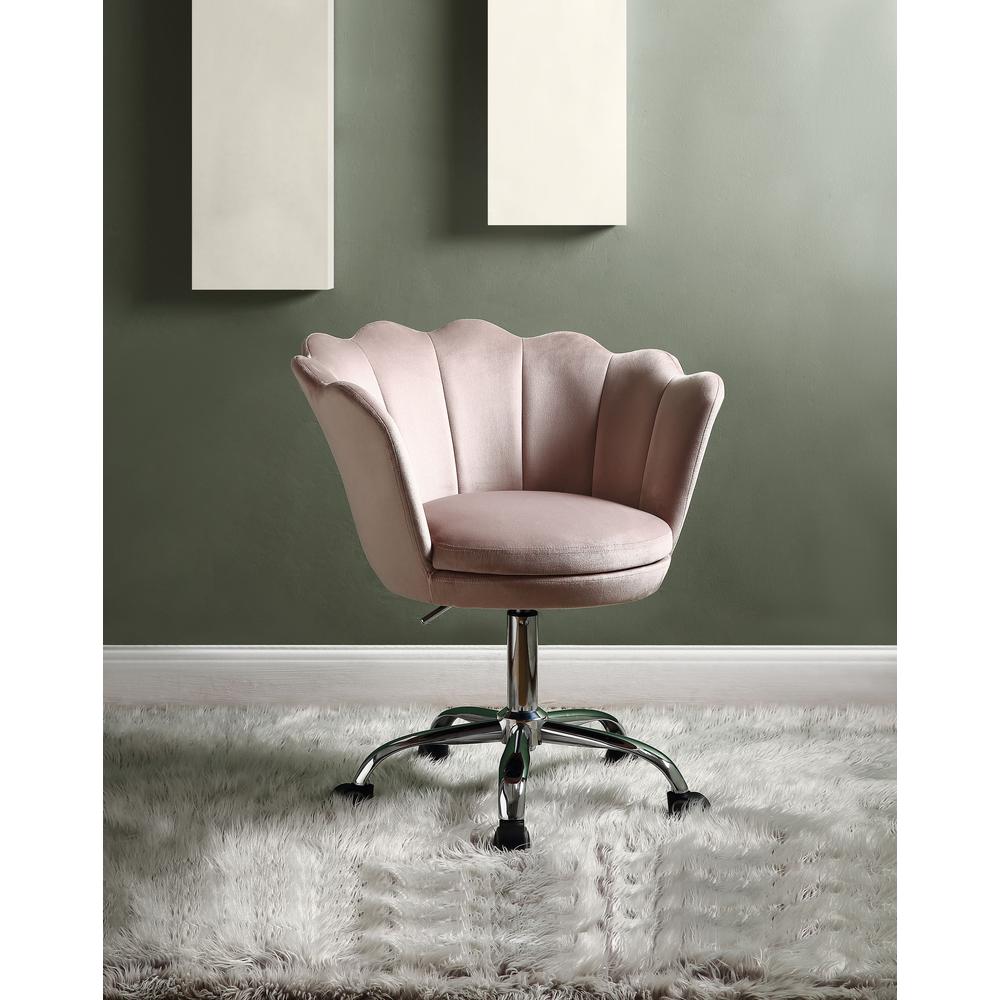 ACME Micco Office Chair, Rose Quartz Velvet & Chrome. Picture 1