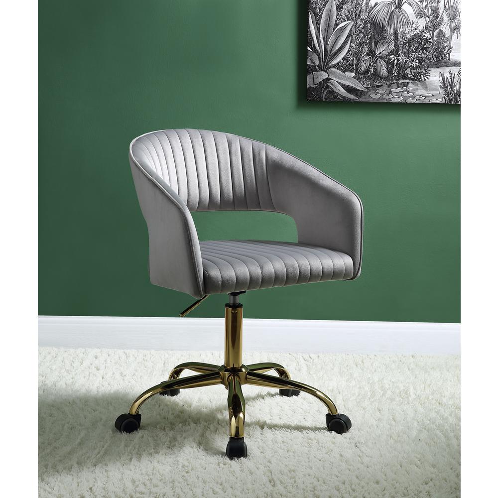 ACME Hopi Office Chair, Gray Velvet & Gold. Picture 1