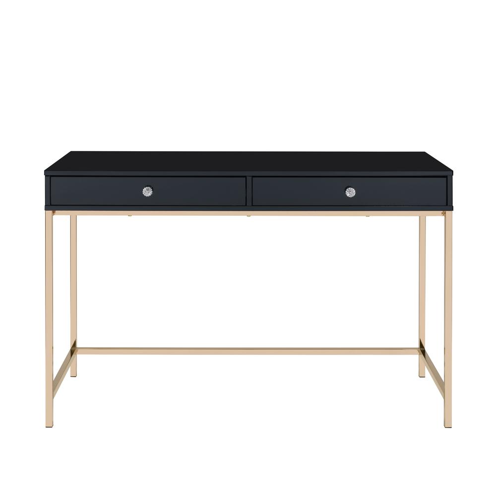 Ottey Writing Desk, Black High Gloss & Gold Finish (93540). Picture 2