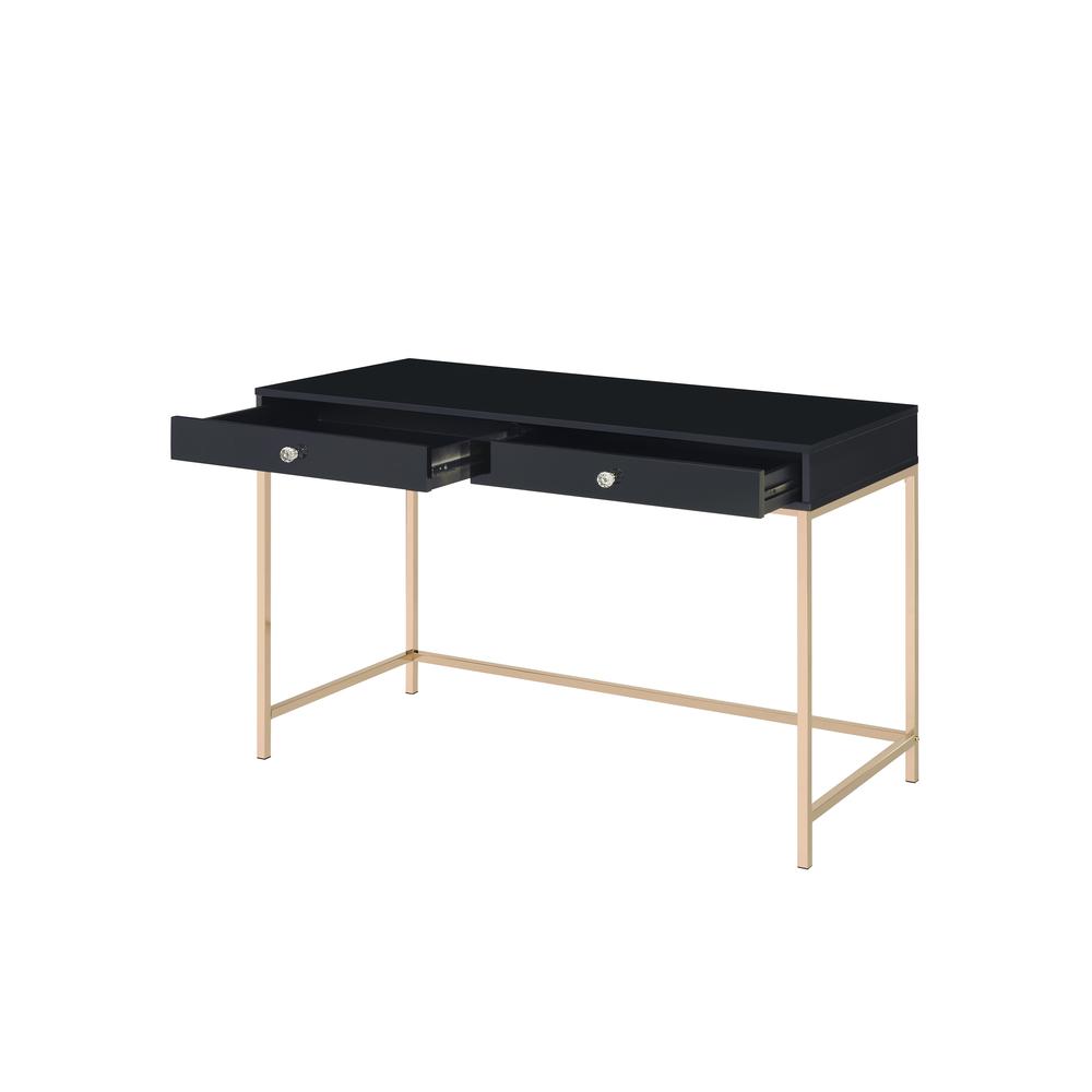 Ottey Writing Desk, Black High Gloss & Gold Finish (93540). Picture 4