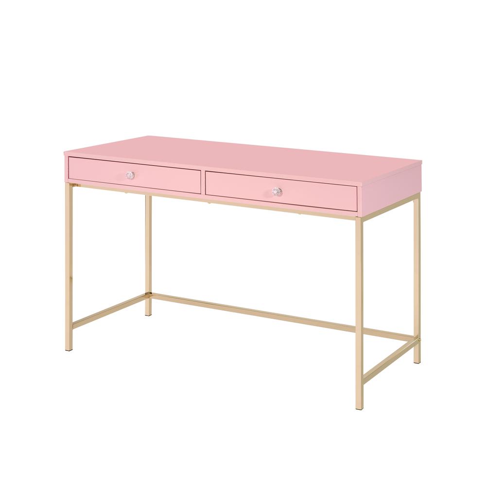 Ottey Writing Desk, Pink High Gloss & Gold Finish (93545). Picture 1