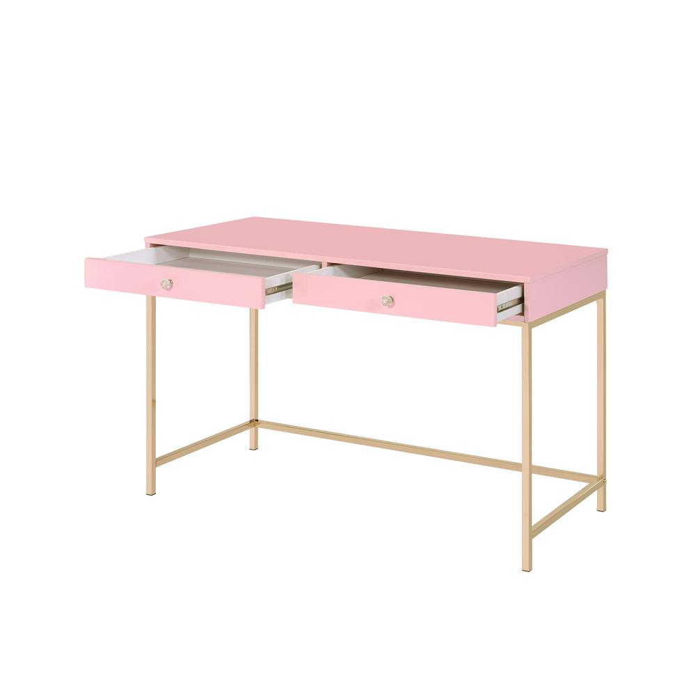 Ottey Writing Desk, Pink High Gloss & Gold Finish (93545). Picture 4