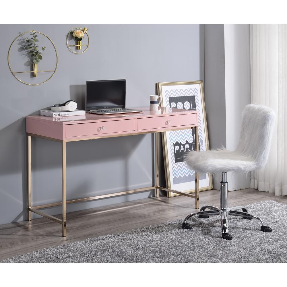 Ottey Writing Desk, Pink High Gloss & Gold Finish (93545). Picture 5