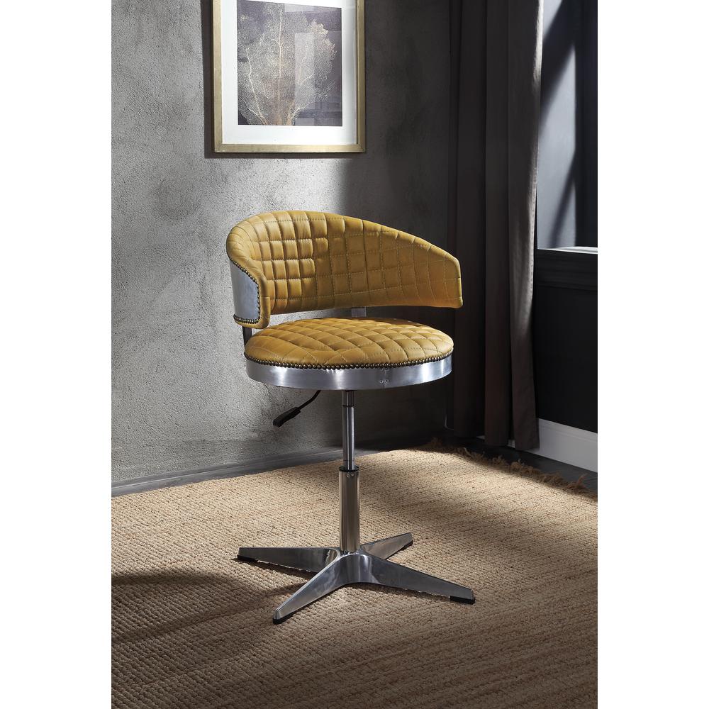 ACME Brancaster Adjustable Chair w/Swivel, Turmeric Top Grain Leather & Chrome. Picture 1