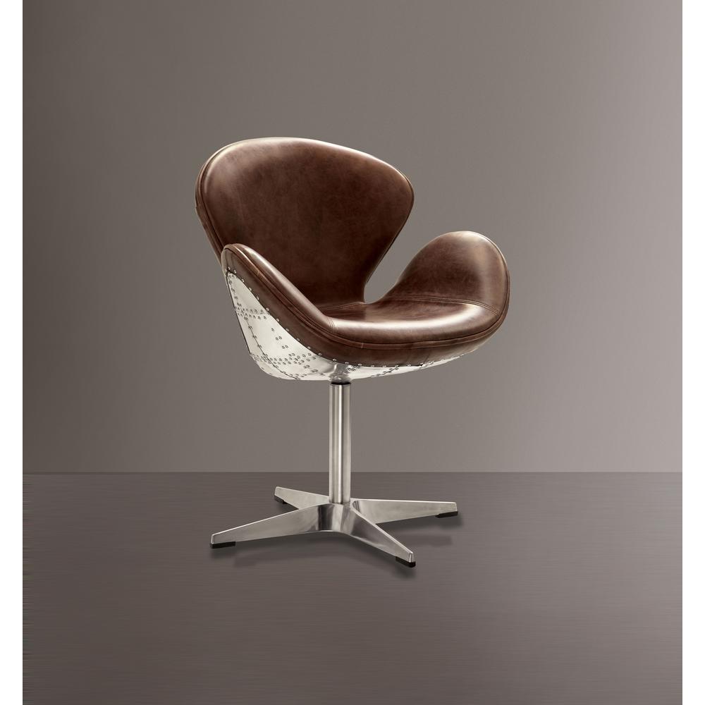 Brancaster Accent Chair w/Swivel (1Pc), Retro Brown Top Grain Leather & Aluminum, 22 Seat Height (96553)". Picture 2