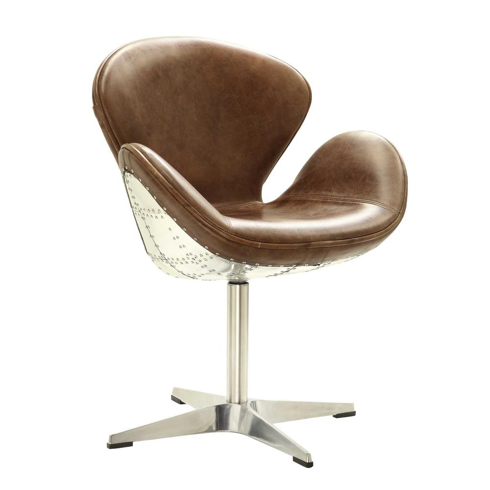 Brancaster Accent Chair w/Swivel (1Pc), Retro Brown Top Grain Leather & Aluminum, 22 Seat Height (96553)". Picture 1