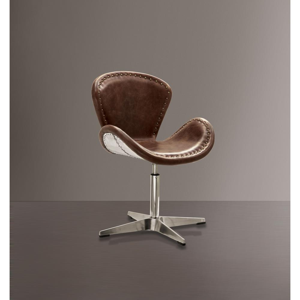 Brancaster Accent Chair w/Swivel (1Pc), Retro Brown Top Grain Leather & Aluminum, 22 Seat Height (96554)". Picture 2