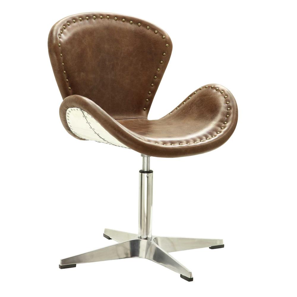 Brancaster Accent Chair w/Swivel (1Pc), Retro Brown Top Grain Leather & Aluminum, 22 Seat Height (96554)". Picture 1