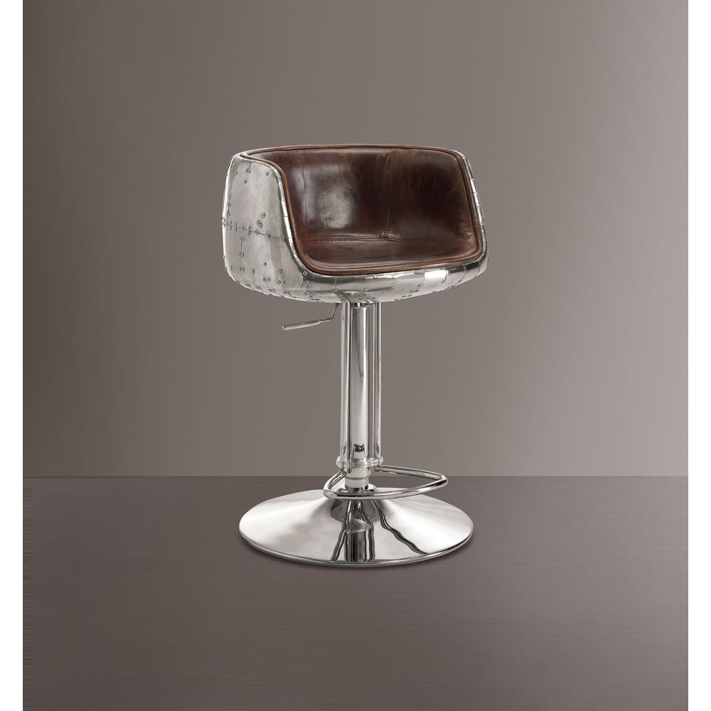 Brancaster Adjustable Stool w/Swivel (1Pc), Vintage Brown Top Grain Leather & Aluminum, 24~34" Seat Height (96555)". Picture 3