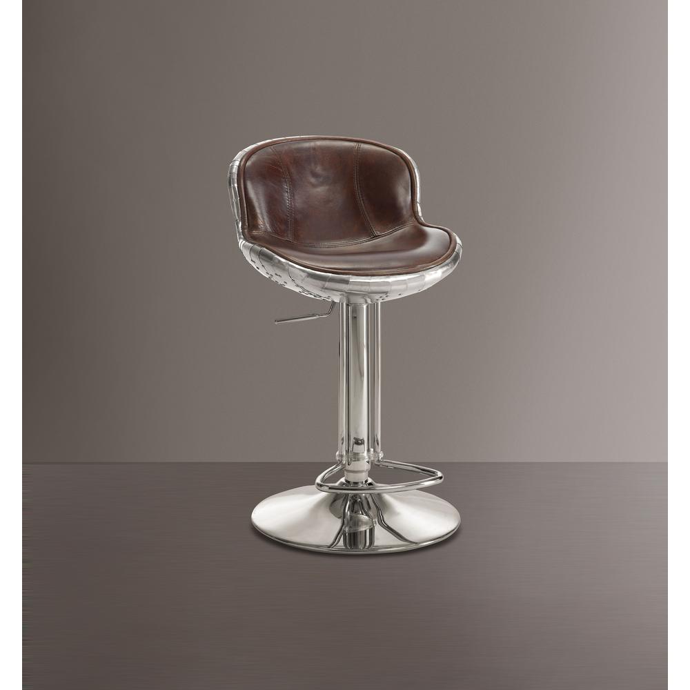 Brancaster Adjustable Stool w/Swivel (1Pc), Vintage Brown Top Grain Leather & Aluminum, 24~34" Seat Height (96556)". Picture 3