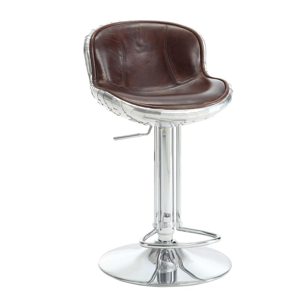 Brancaster Adjustable Stool w/Swivel (1Pc), Vintage Brown Top Grain Leather & Aluminum, 24~34" Seat Height (96556)". Picture 1