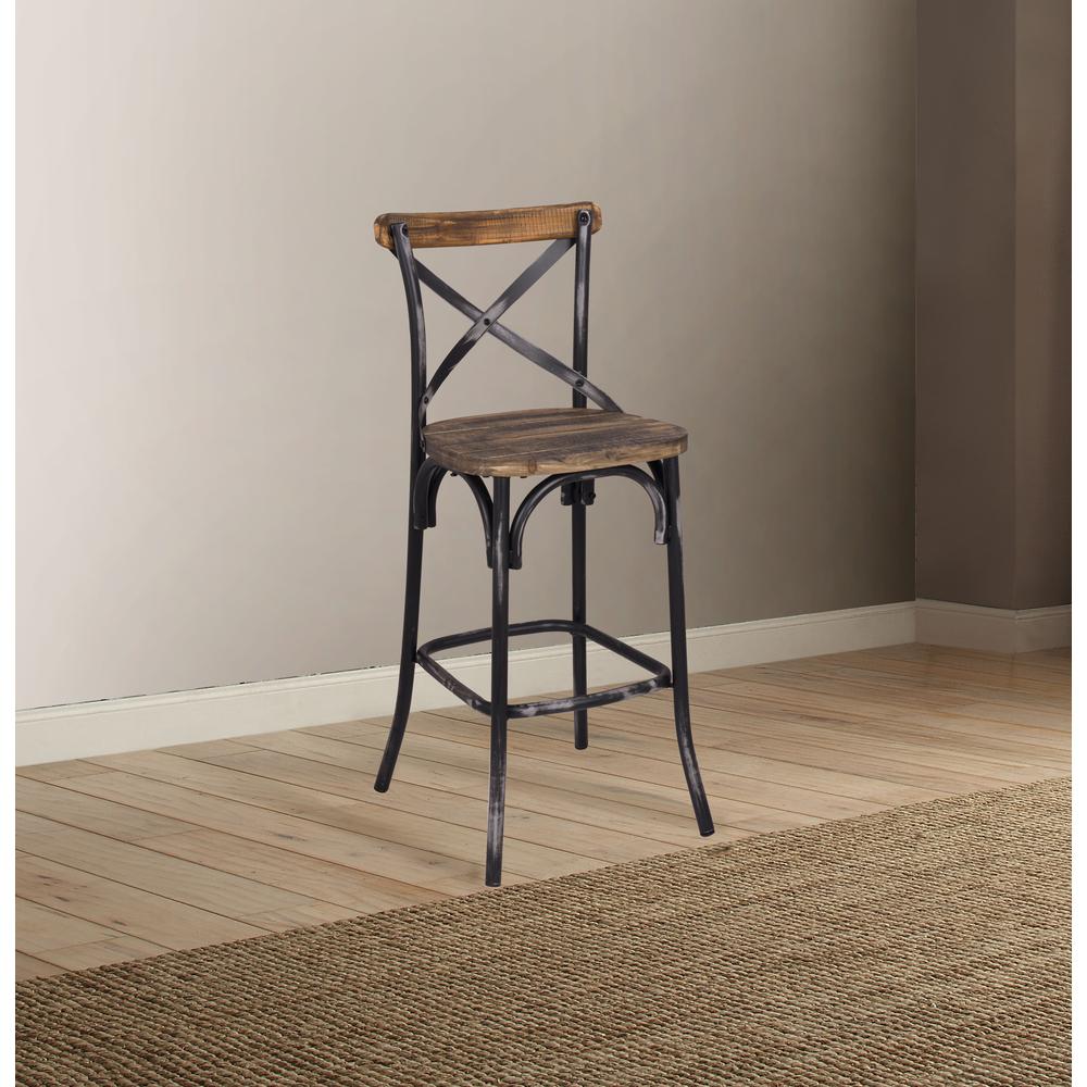 Zaire Bar Chair (1Pc), Antique Black & Antique Oak, 29" Seat Height. Picture 1