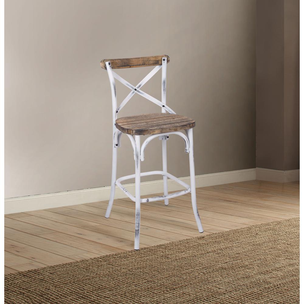 Zaire Bar Chair (1Pc), Antique White & Antique Oak, 29" Seat Height. Picture 1