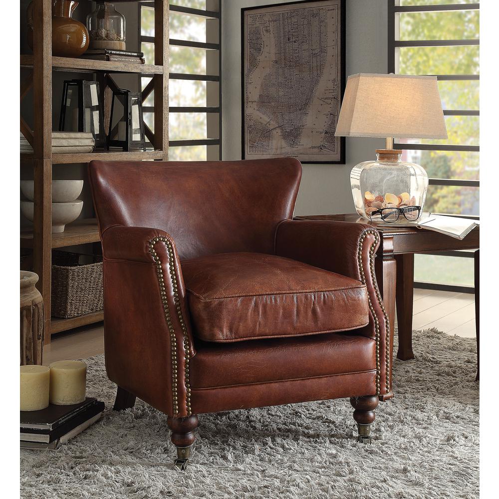 Accent Chair, Vintage Dark Brown Top Grain Leather. Picture 1