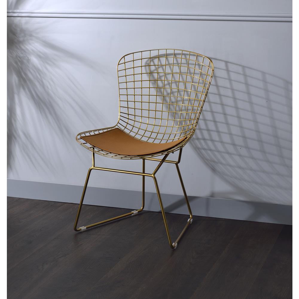 ACME Achellia Side Chair (Set-2), Whiskey PU & Gold. The main picture.