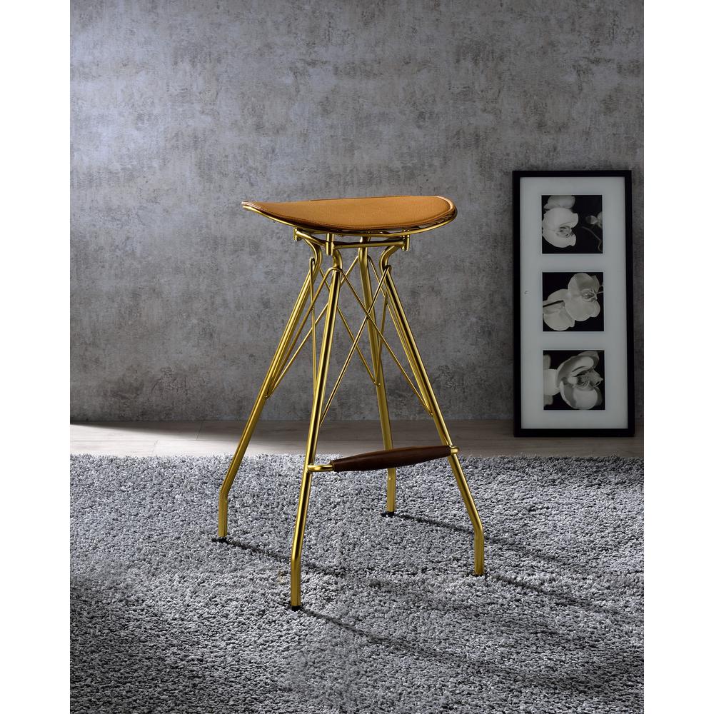Bar Stool (Set-2), Whiskey PU & Gold. Picture 3