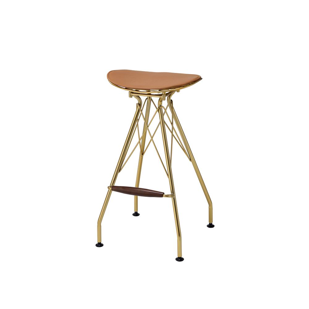 Bar Stool (Set-2), Whiskey PU & Gold. Picture 1
