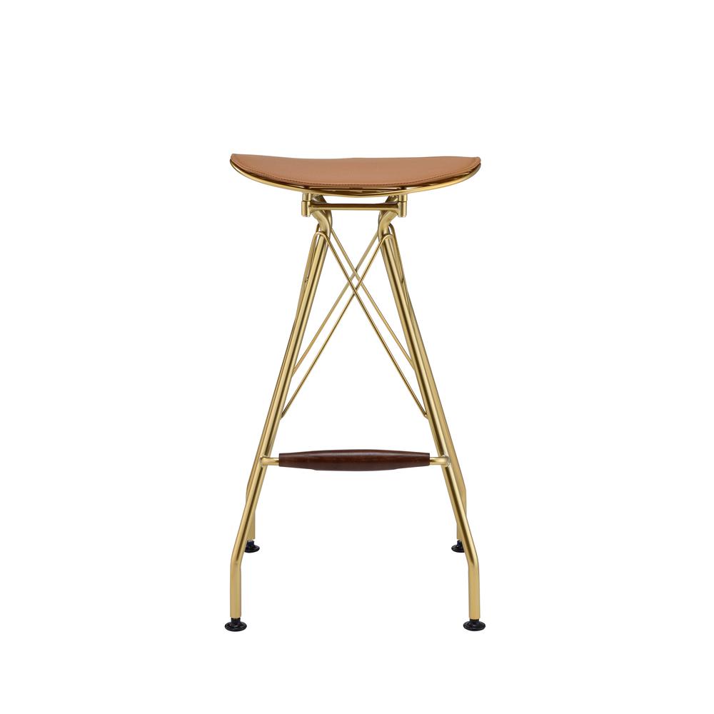 Bar Stool (Set-2), Whiskey PU & Gold. Picture 2