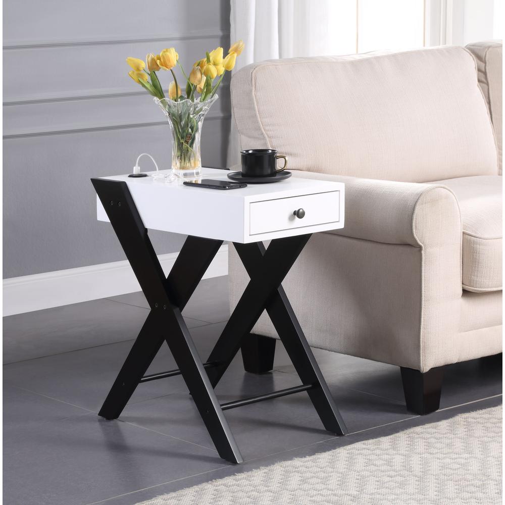 Side Table (USB Charging Dock), White & Black 97738. Picture 1