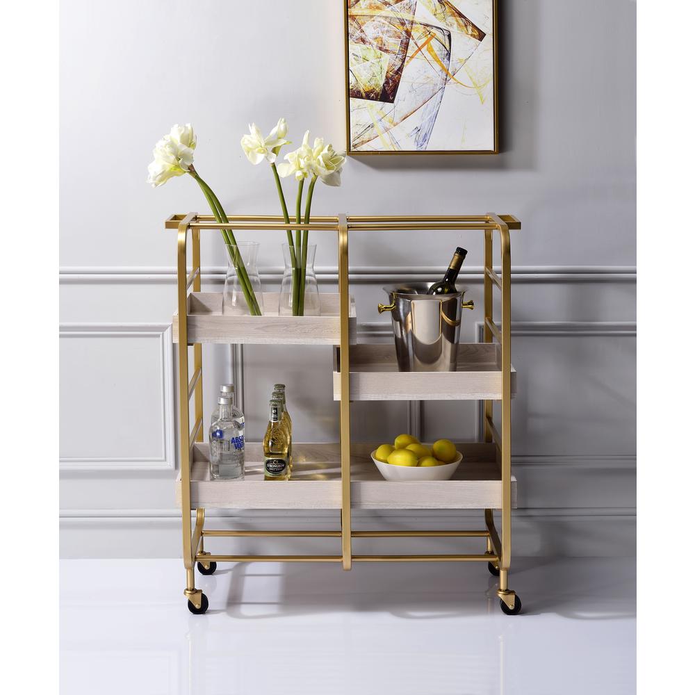 Serving Cart, Gold & White-Washed 98412. Picture 1