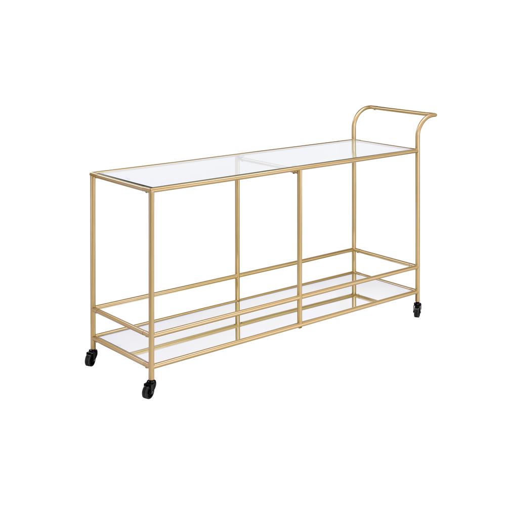 Serving Cart, Clear Glass, Mirrored & Gold 98425. Picture 1