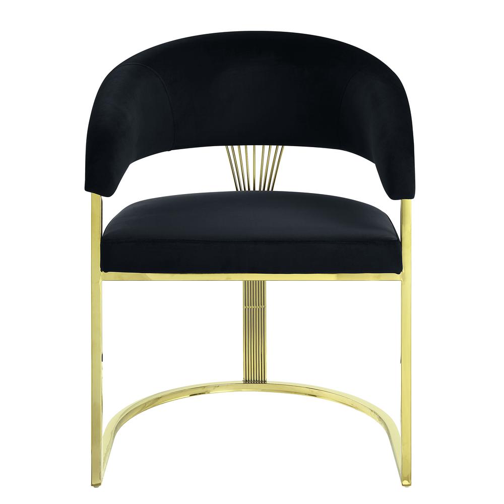 Furniture Fallon 19" Hollow Back Velvet & Metal Side Chair in Black/Gold. Picture 2