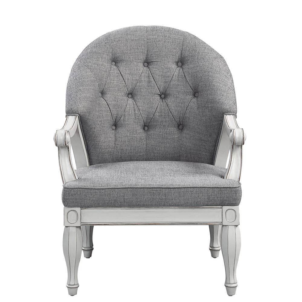 Furniture Florian Button Tufted Fabric & Wood Chair in Gray/Antique White. Picture 2