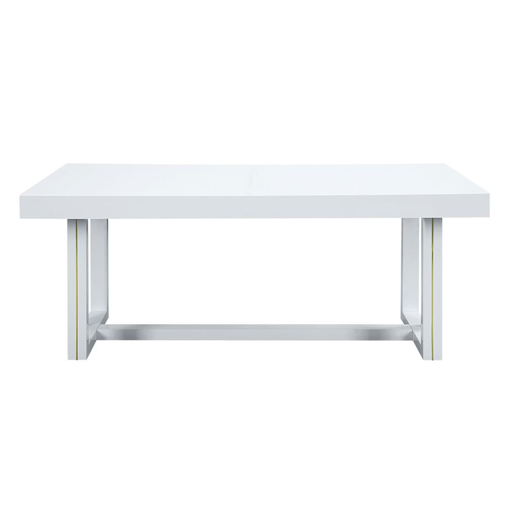 Furniture Paxley Rectangular Wood Dining Table in White High Gloss/Silver. Picture 2