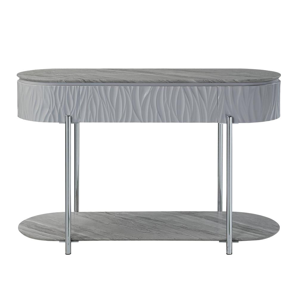 Yukino Sofa Table, Gray High Gloss & Chrome Finish. Picture 1