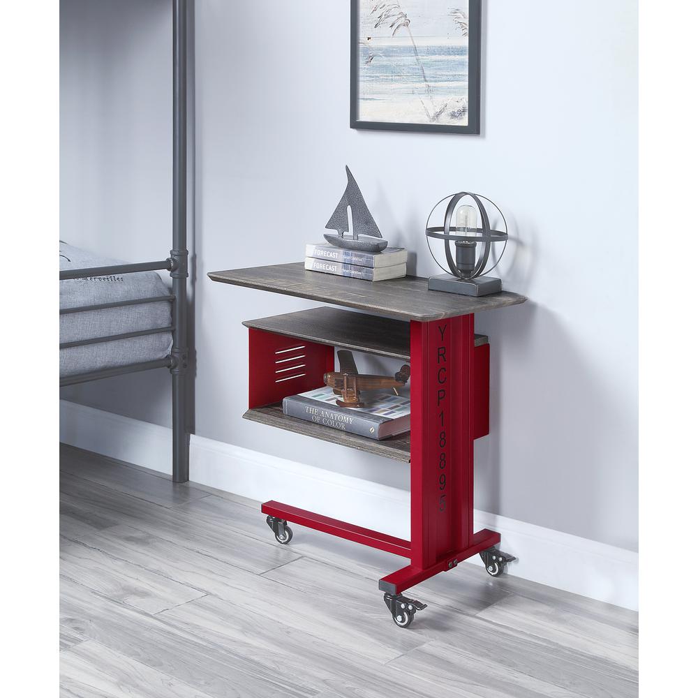 ACME Cargo Accent Table w/Wall Shelf, Red. Picture 1