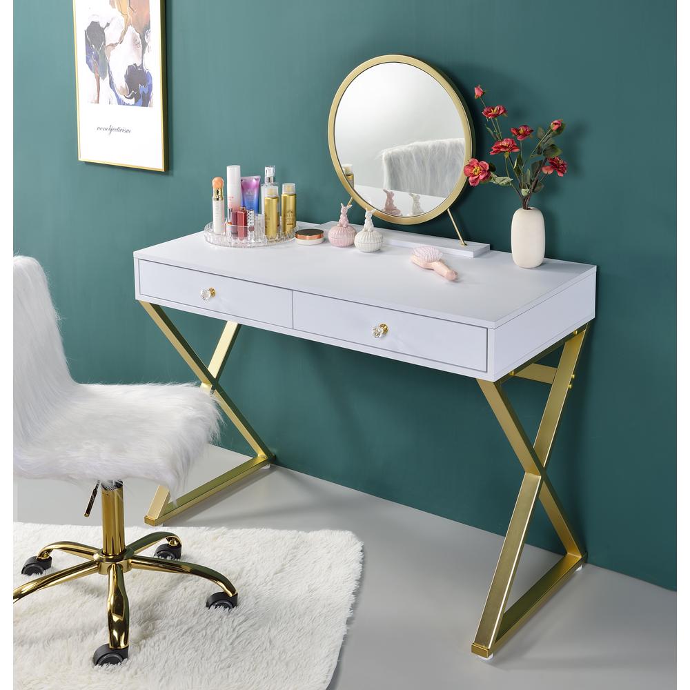ACME Coleen Vanity Desk w/Mirror & Jewelry Tray, Chrome-Finish. Picture 1