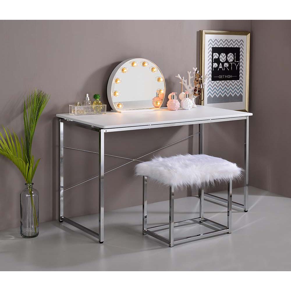 Tennos White & Chrome Finish Vanity Desk. Picture 2
