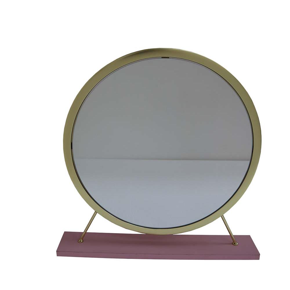 Adao Faux Fur, Mirror, Pink & Gold Finish Vanity Mirror & Stool. Picture 4