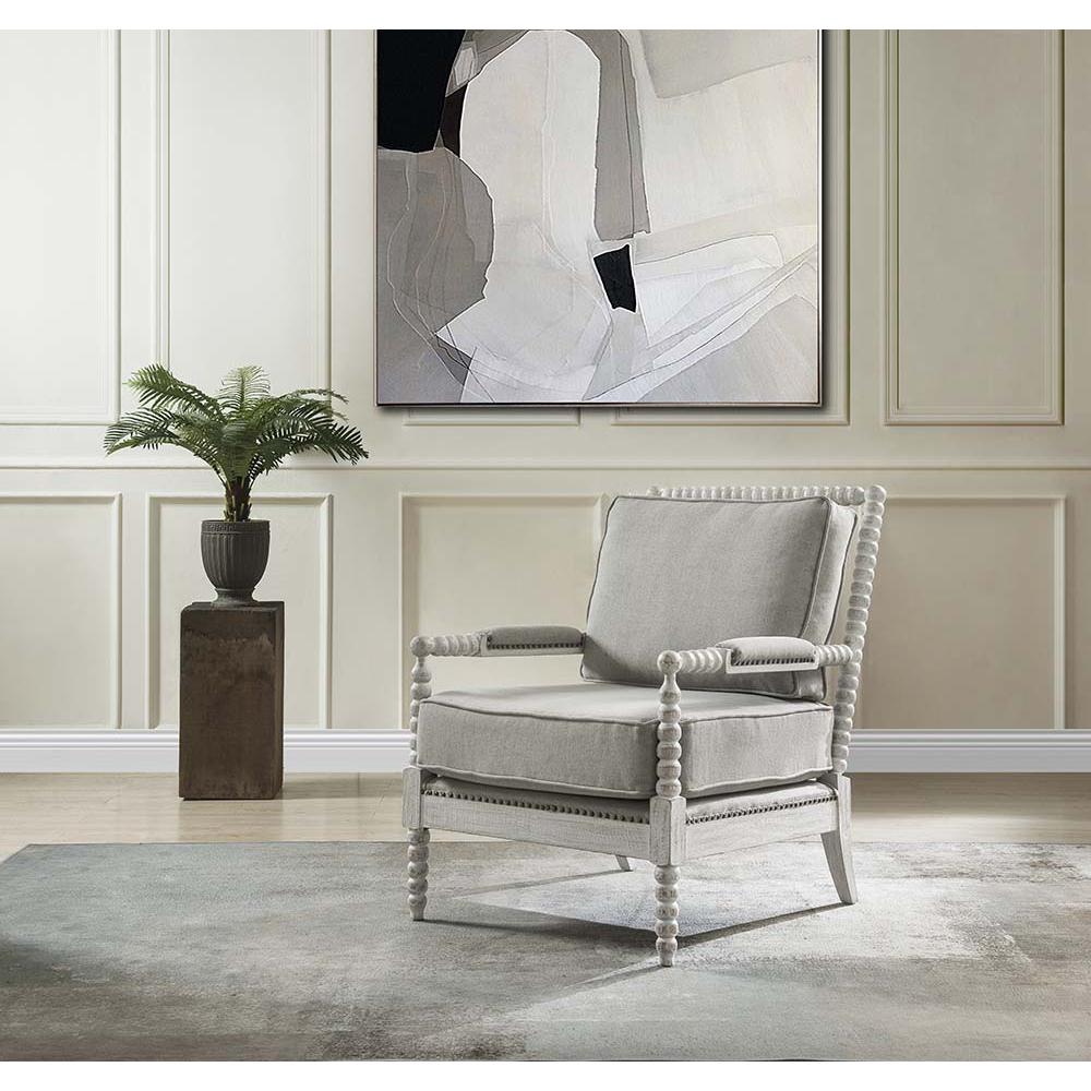 Saraid Gray Linen & Light Oak Finish Accent Chair. Picture 1