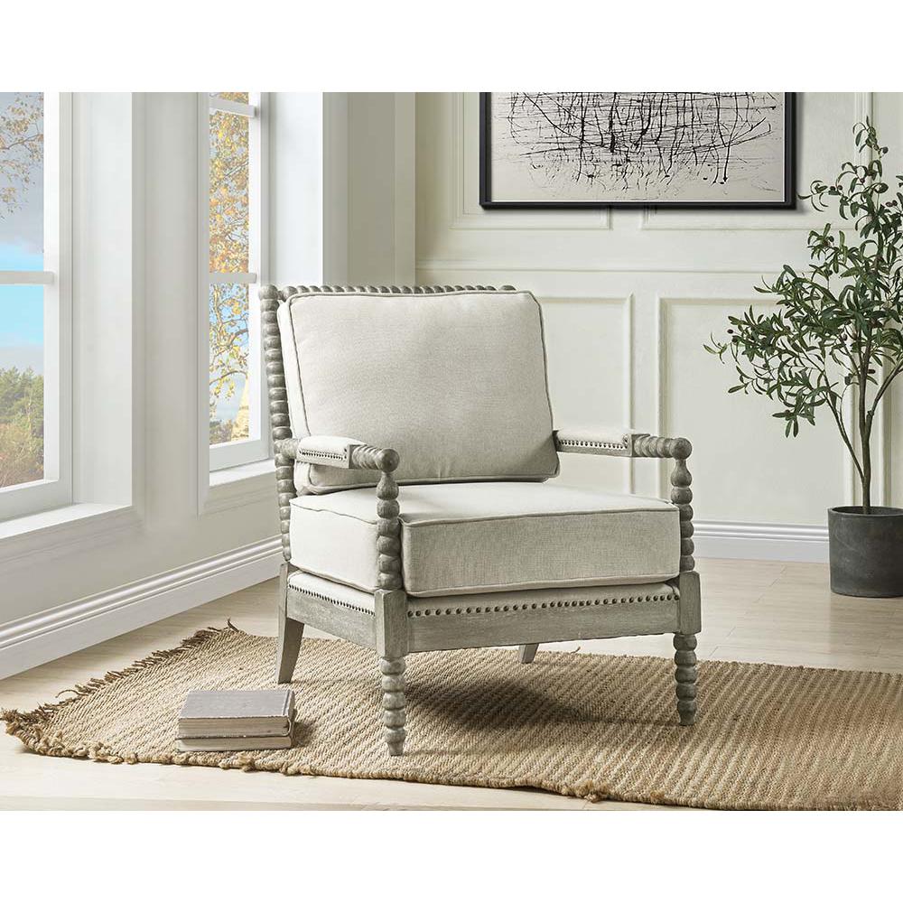 Saraid Beige Linen & Gray Oak Finish Accent Chair. Picture 1