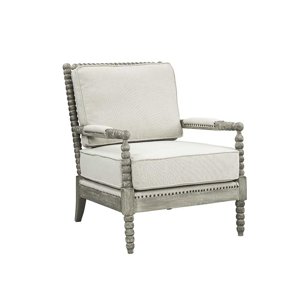 Saraid Beige Linen & Gray Oak Finish Accent Chair. Picture 2