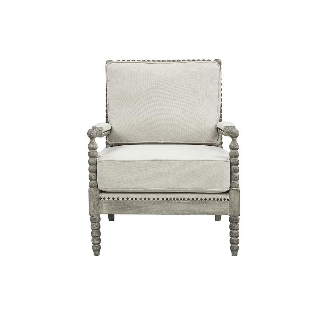 Saraid Beige Linen & Gray Oak Finish Accent Chair. Picture 3