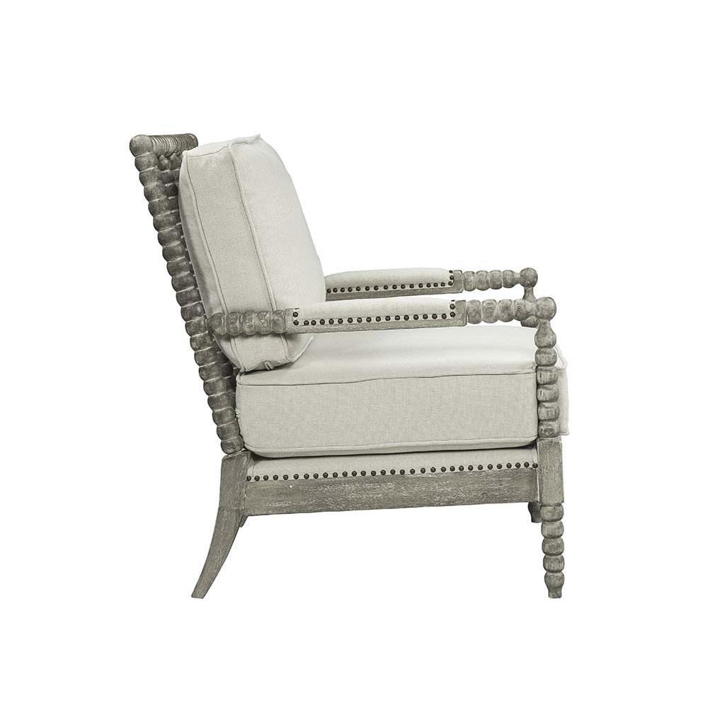 Saraid Beige Linen & Gray Oak Finish Accent Chair. Picture 4