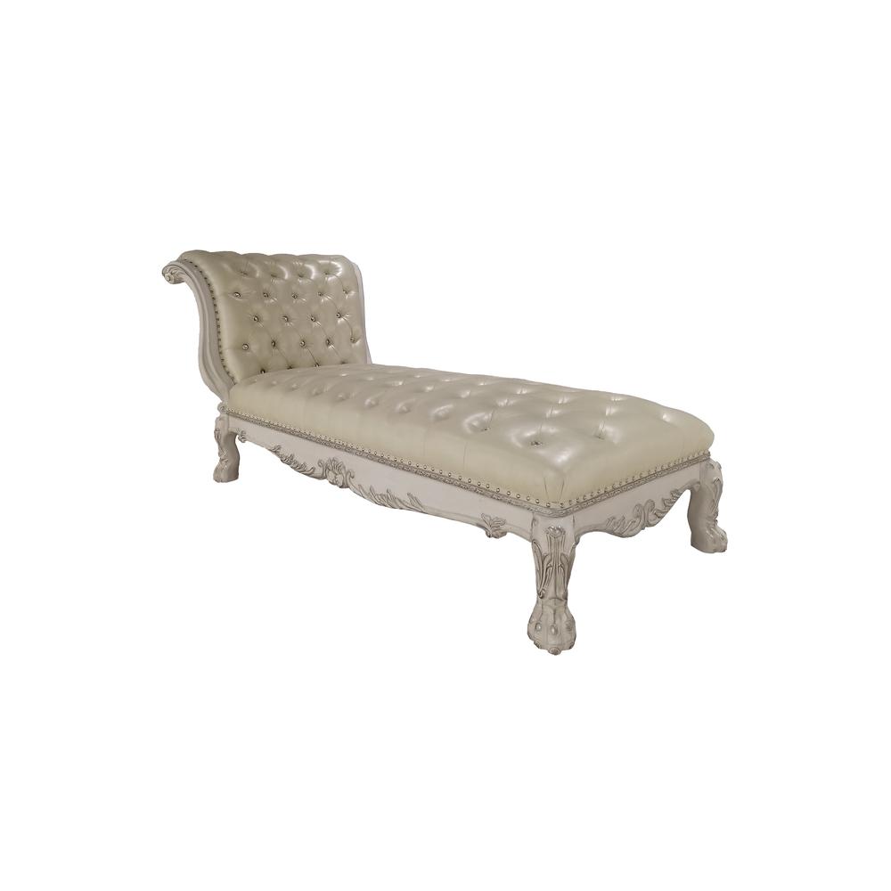 Dresden  Chaise w/Pillow in Synthetic Leather & Bone White Finish. Picture 1