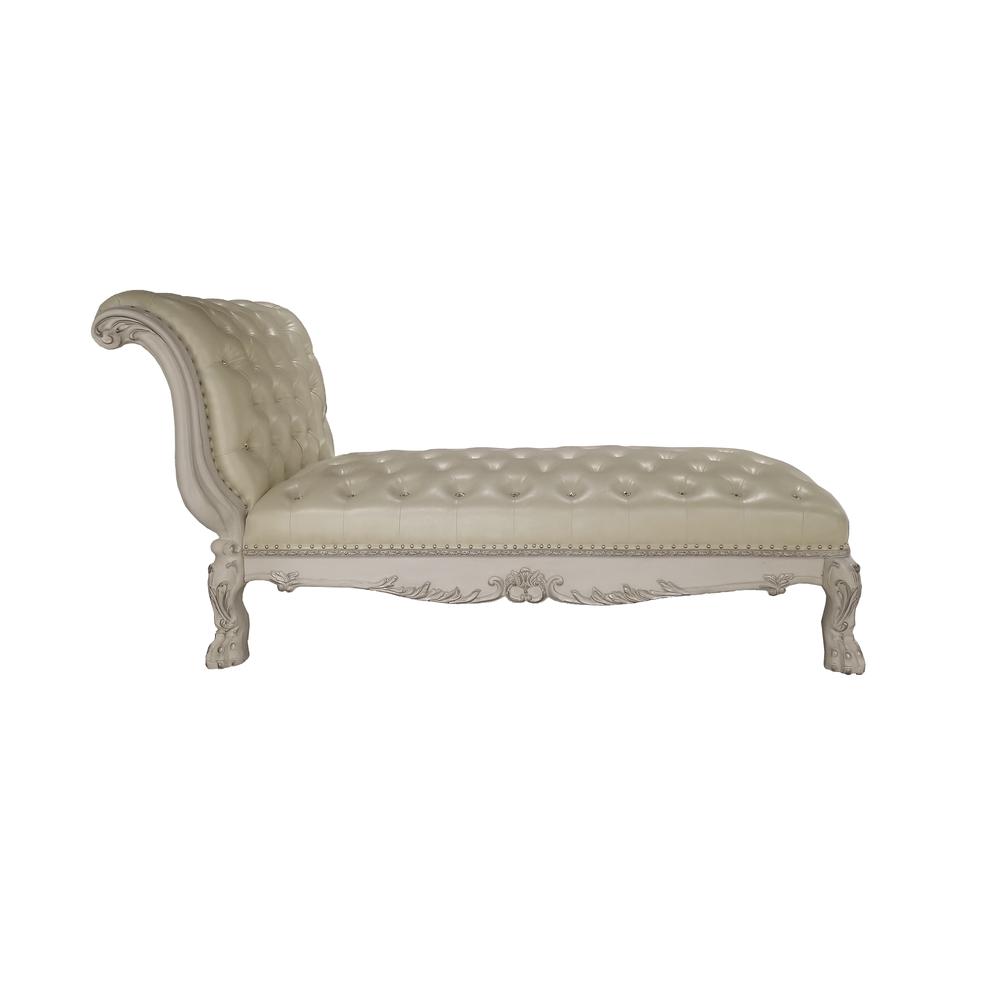 Dresden  Chaise w/Pillow in Synthetic Leather & Bone White Finish. Picture 3