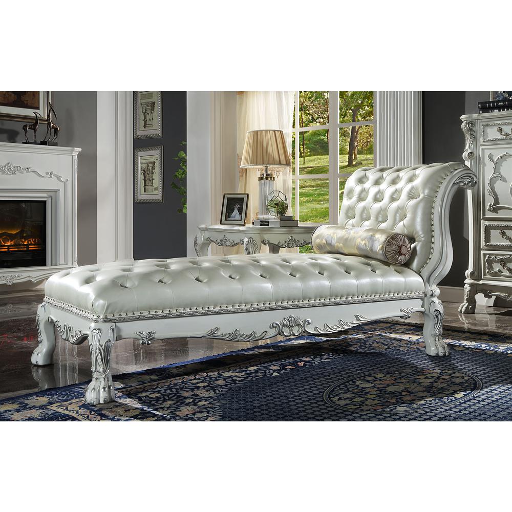 Dresden  Chaise w/Pillow in Synthetic Leather & Bone White Finish. Picture 5