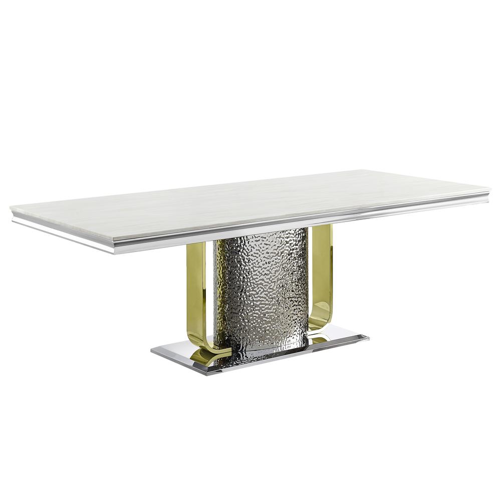 Furniture Fadri Rectangular Stainless Steel Dining Table in Silver/Gold. Picture 1