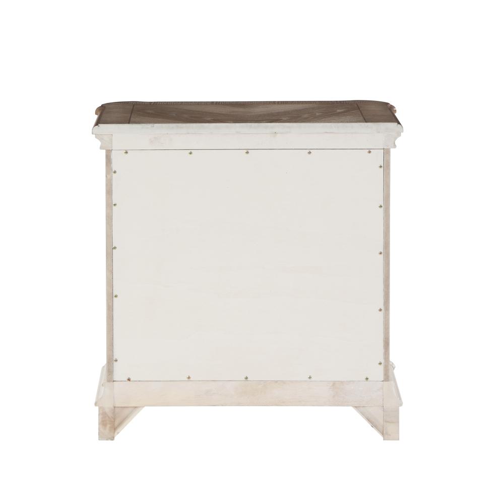 Florian Gray Fabric & Antique White Finish Nightstand. Picture 3