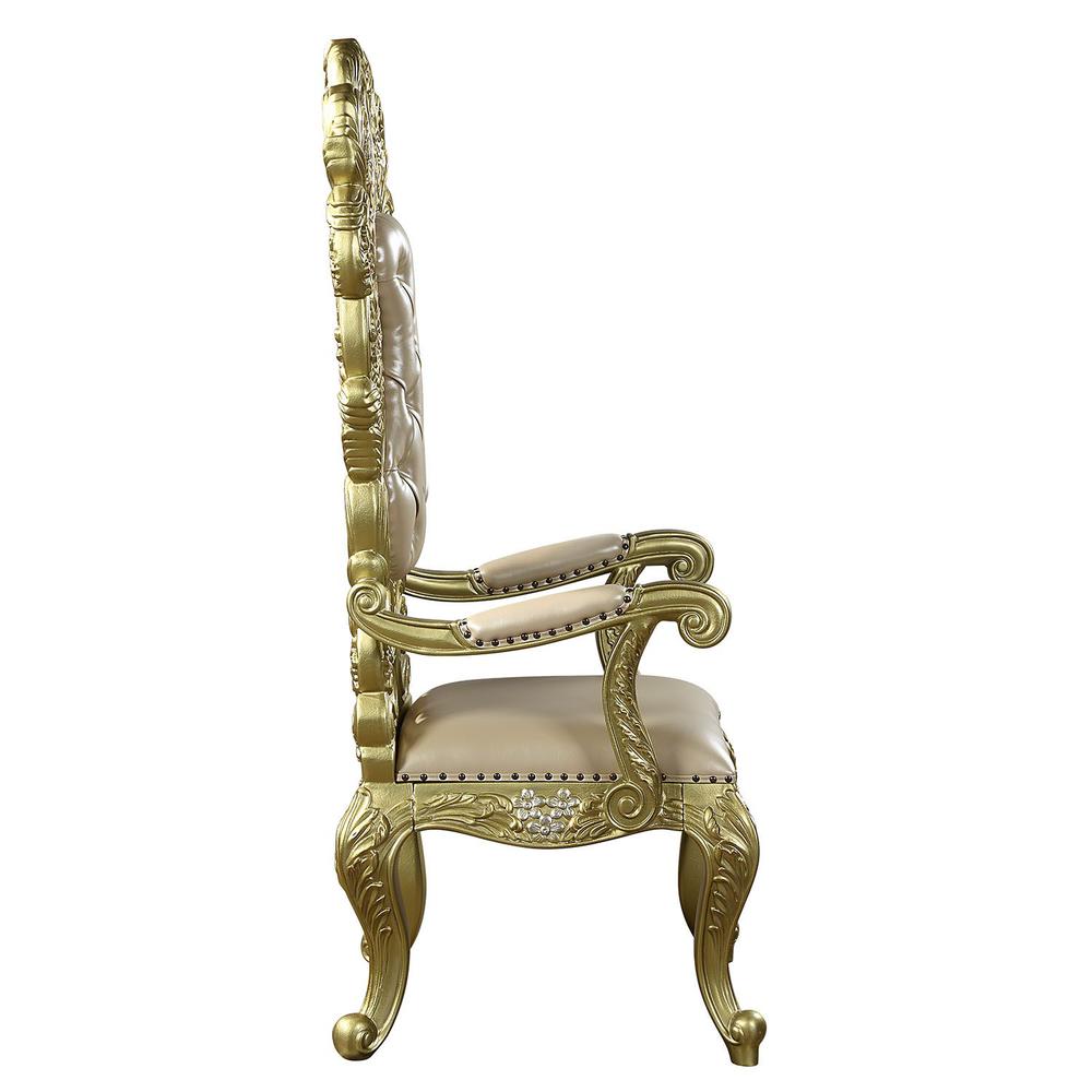 Cabriole Light Gold Synthetic Leather & Gold Finish Arm Chair (Set-2). Picture 3